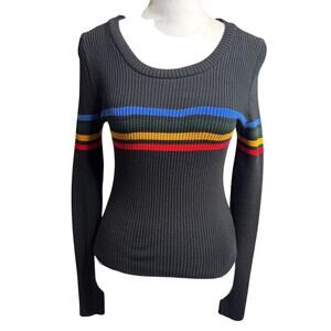 Debut Black Rainbow Stripe Ribbed Long Sleeve Top M/L